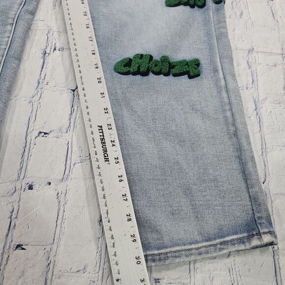 Choize MENS SIZE 38 Baggy Wide Leg Jeans Blue Wash Y2K Skater Street EMBROIDERED - Picture 2 of 11